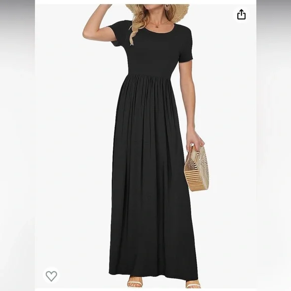 Women Short Sleeve Loose Plain Casual Long Maxi Dresses with Pockets - Picture 1 of 5